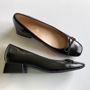 UNISA Glossy Block Heel Square Toe Ballet Pump Black Size 9 LIKE NEW